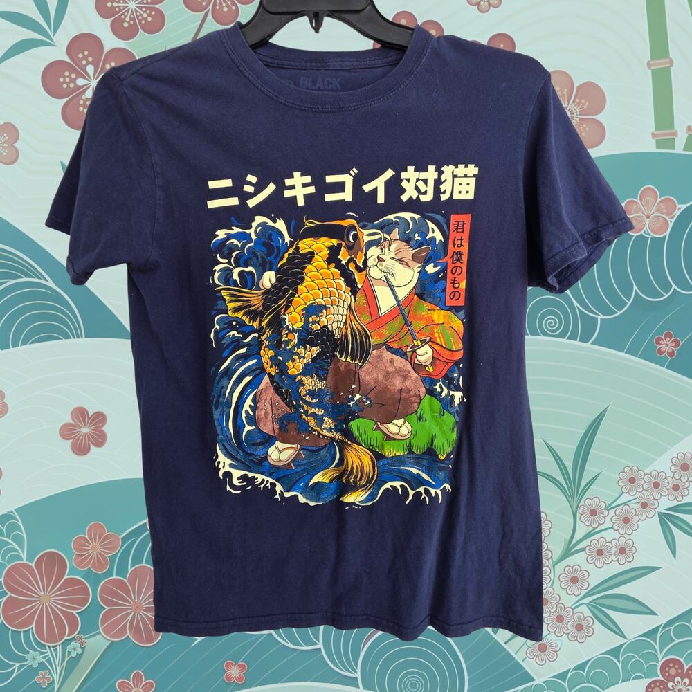 Black Matter Samurai Cat vs Koi Graphic Tee